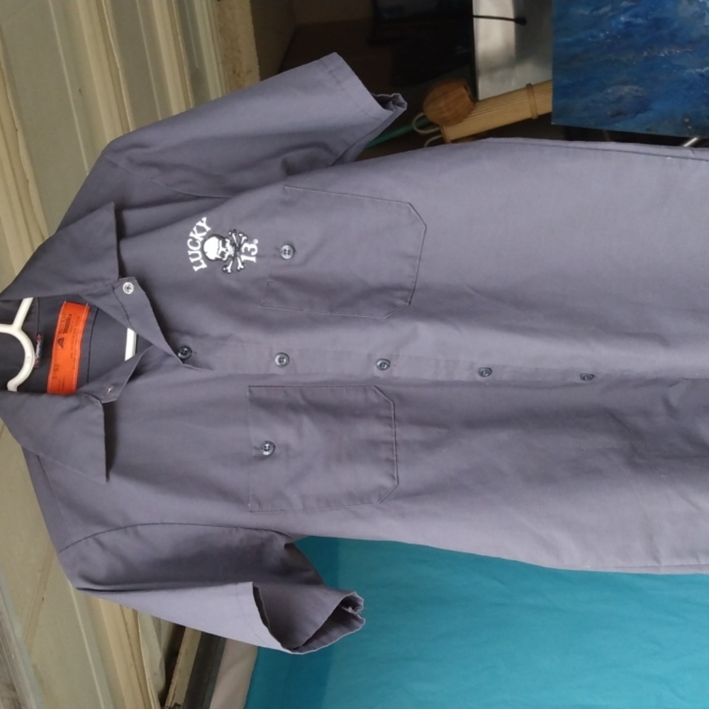 Lucky 13 Button down, short sleeve grey shirt